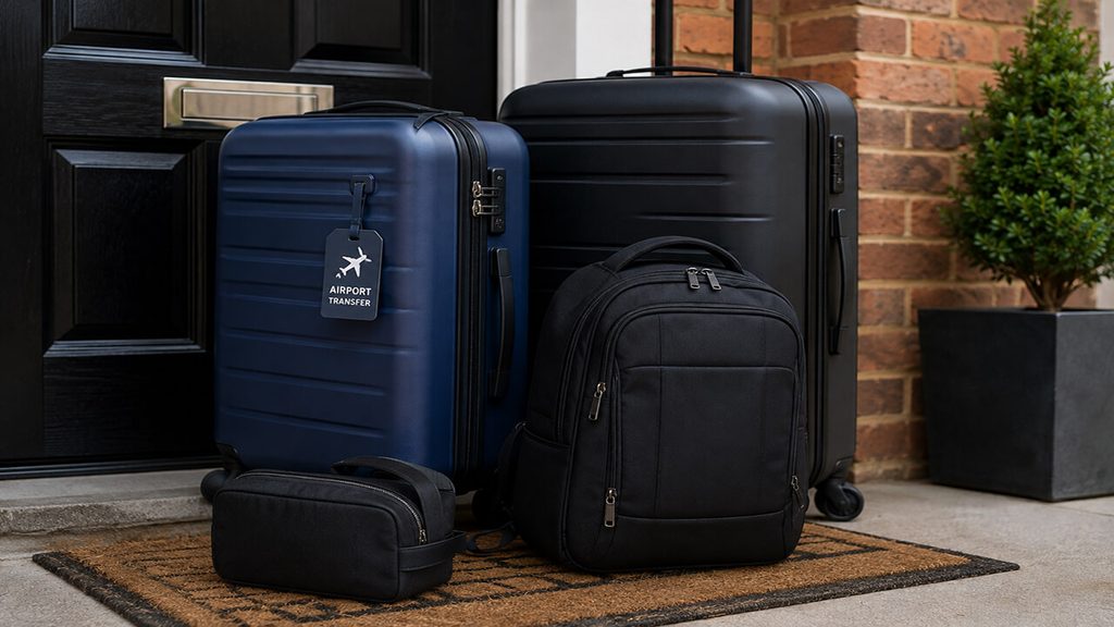 Luggage packed and ready for an airport transfer from Stevenage